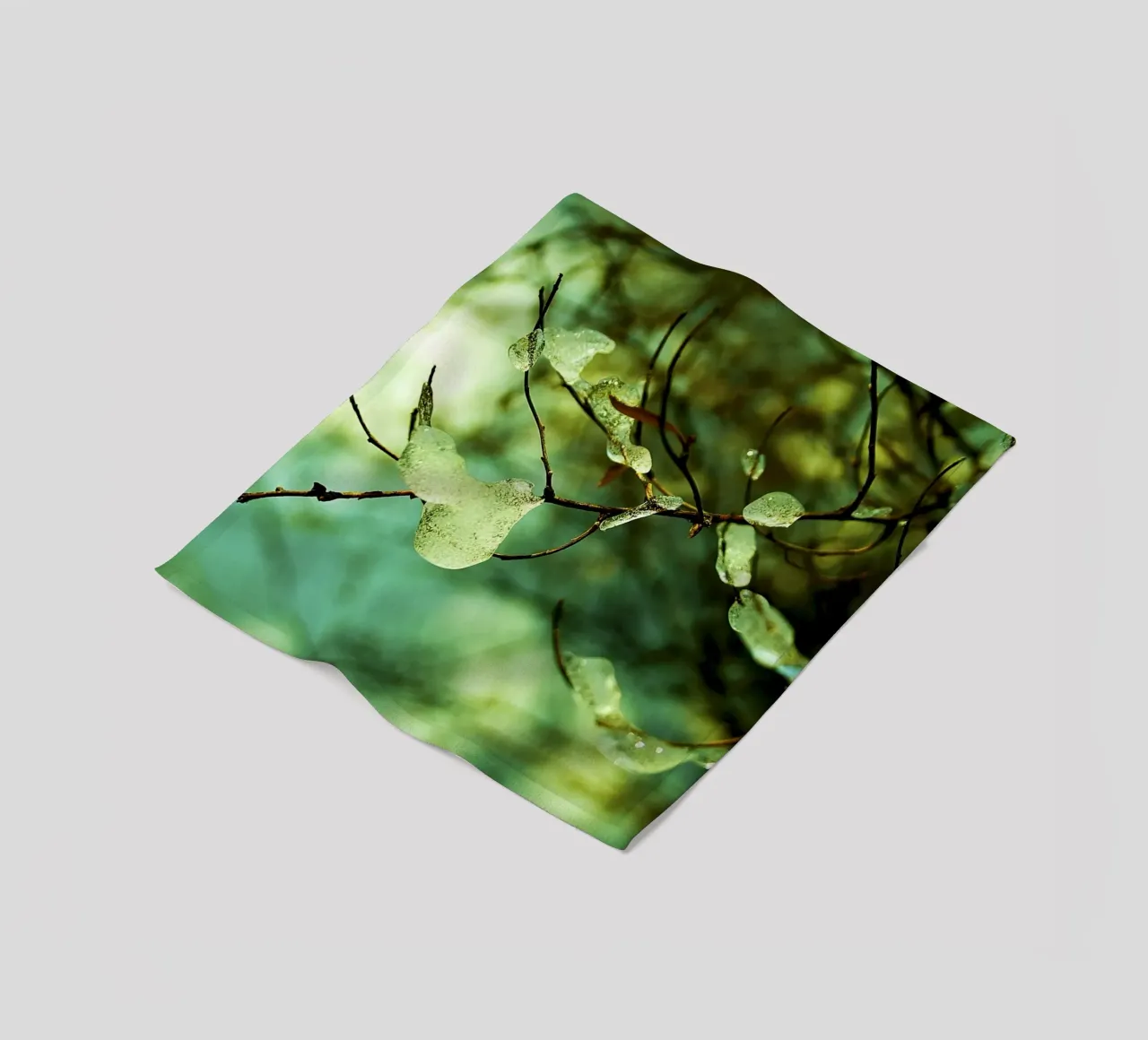 Smaragdgrüne Eistropfen auf winterlichen Zweigen - Fine Art Print Fleecedecke von jay