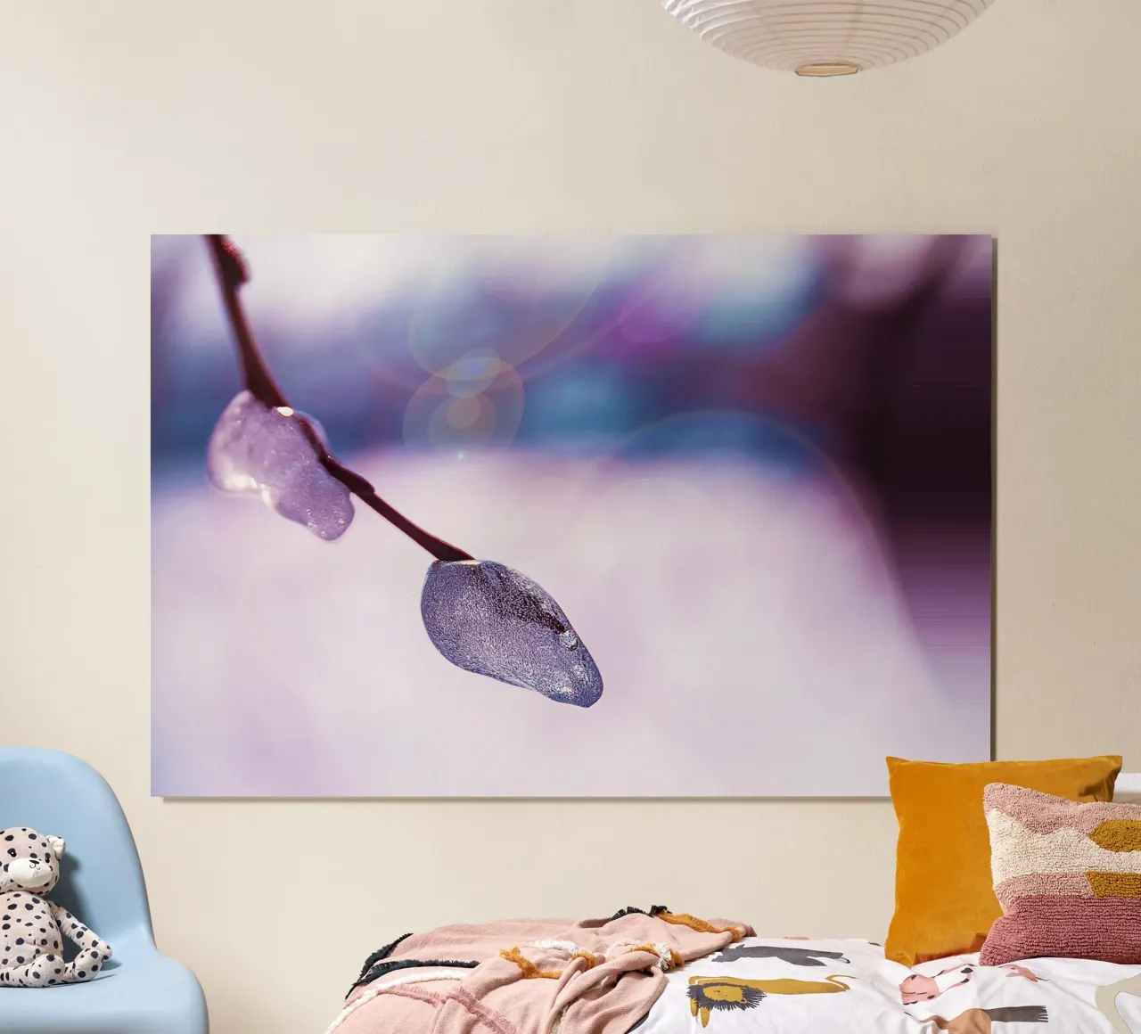 Frozen Branch with Soap Bubble Glow – Fine Art Photography P poster with wooden frame by jay