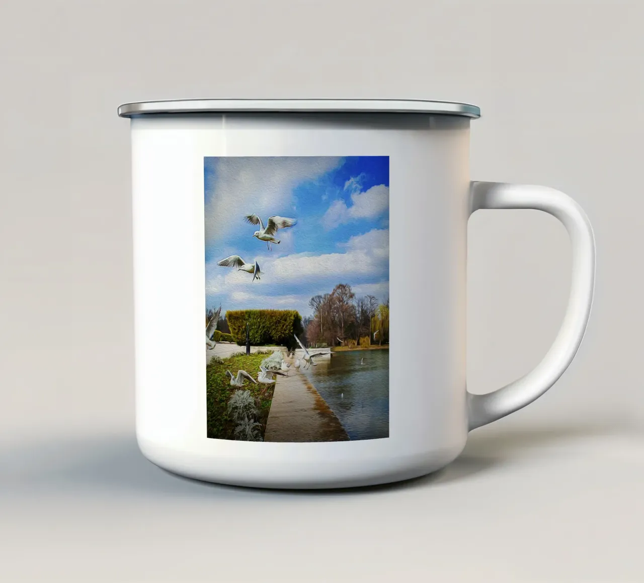 Gabbiani in volo - Pittura a olio Fine Art Pri tazza in smalto da jay