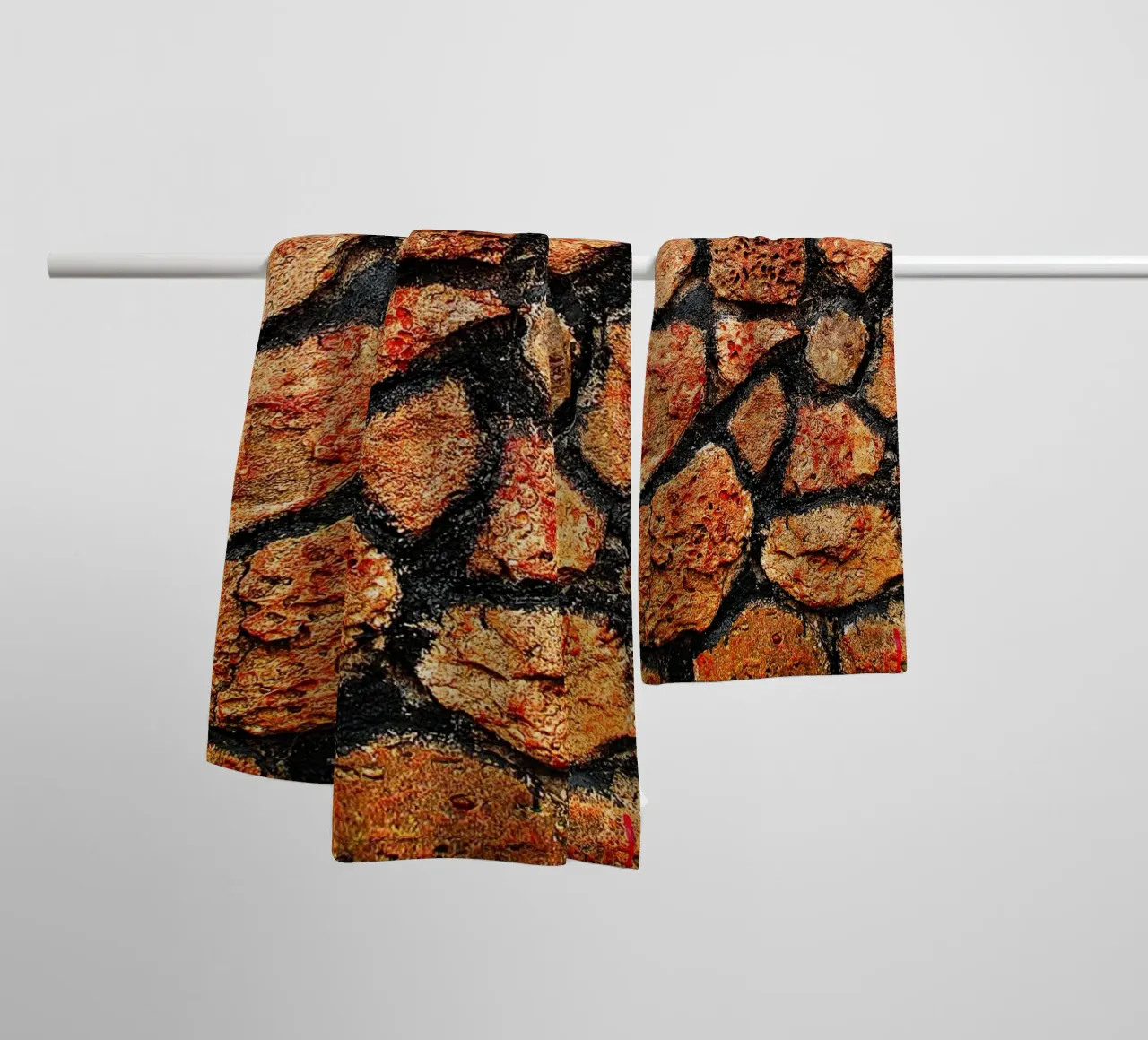 Red Stone Wall Texture – Subtle Spiral Abstract Art Print towel by jay