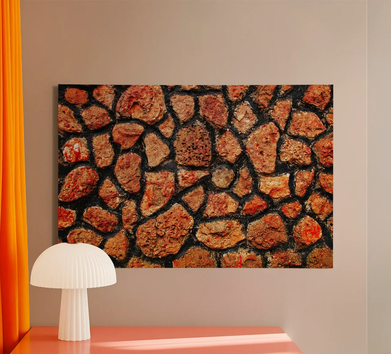 Texture murale en pierre rouge - Impression d'art abstrait en spirale subtile toile avec Caisse américaine de jay