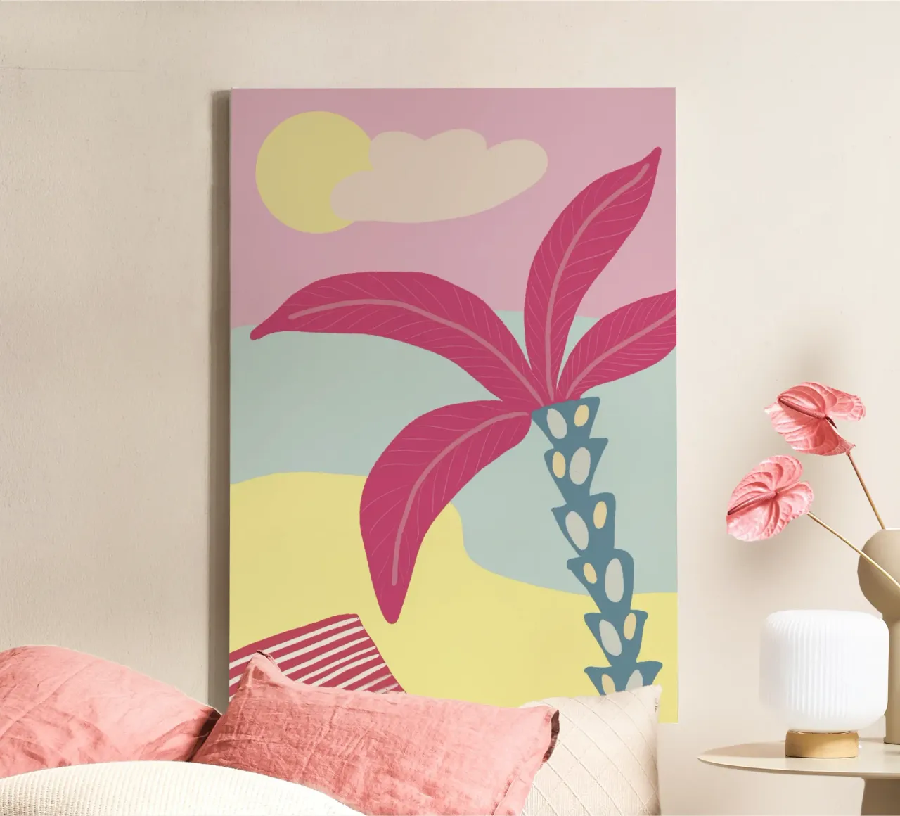Palme e luoghi - Il paradiso delle palme rosa tela con Cornice a cassetta da hej malu