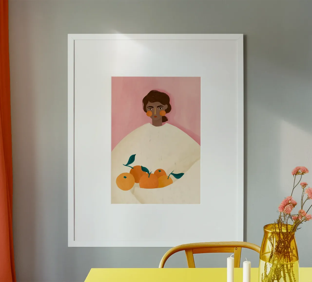 The Woman with the Oranges poster con telaio in alluminio da Bea Mueller