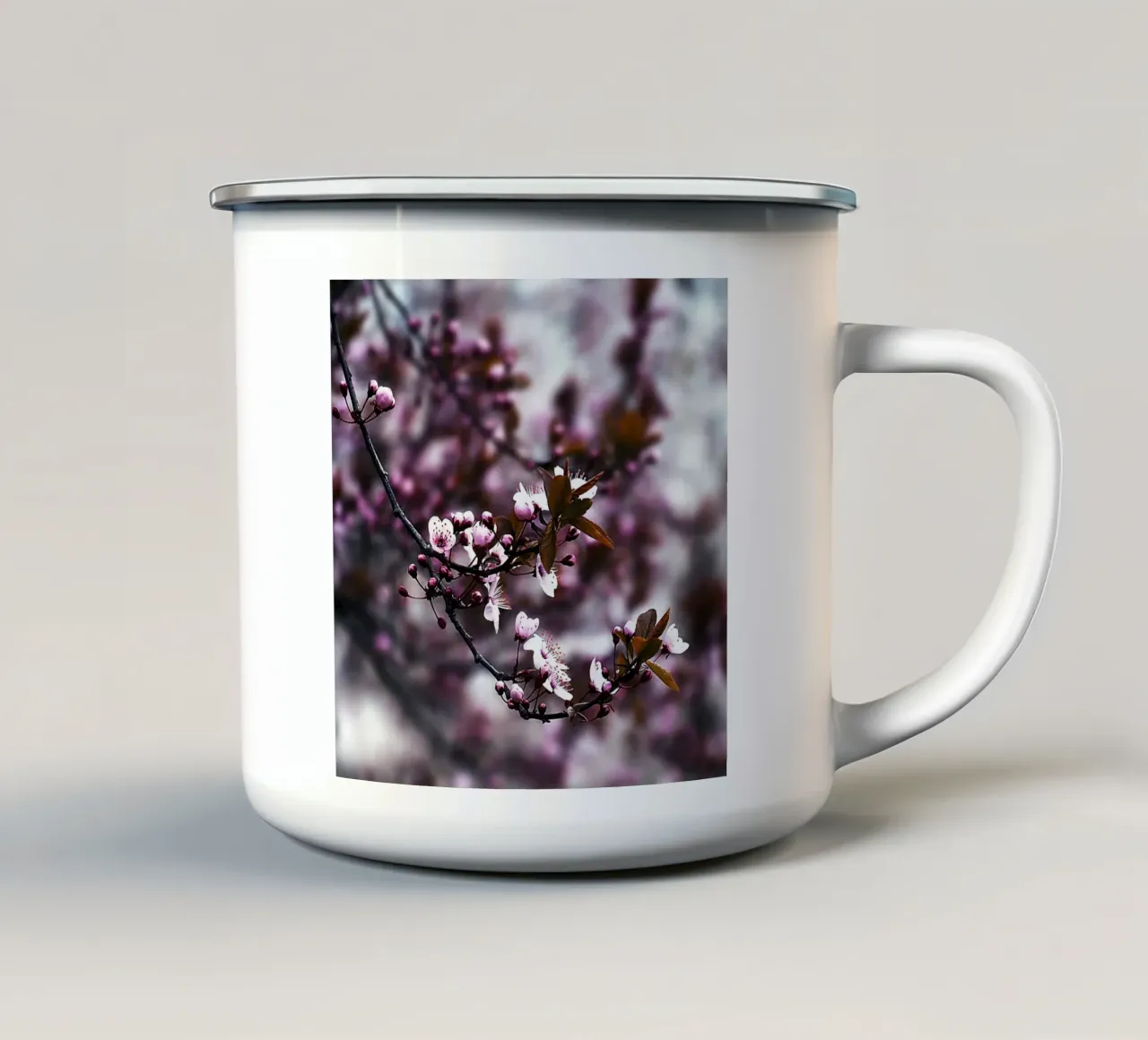 Lentebloesemtak in violette tinten - Kunstbloemenprint emaille mok van jay