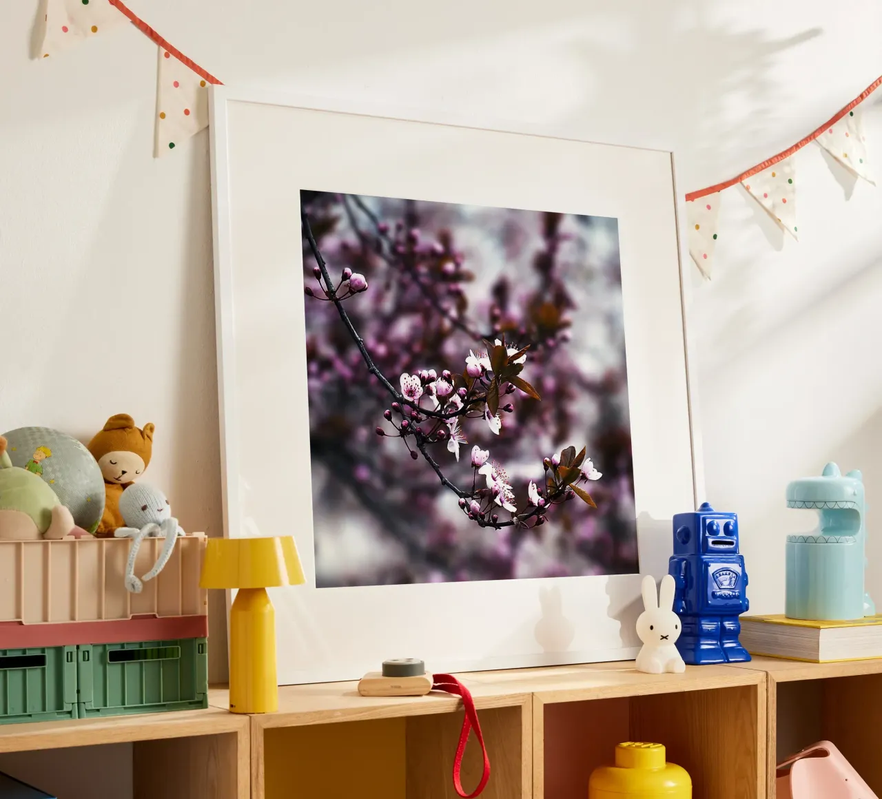 Spring Blossom Branch in Violet Hues – Fine Art Floral Print poster by jay