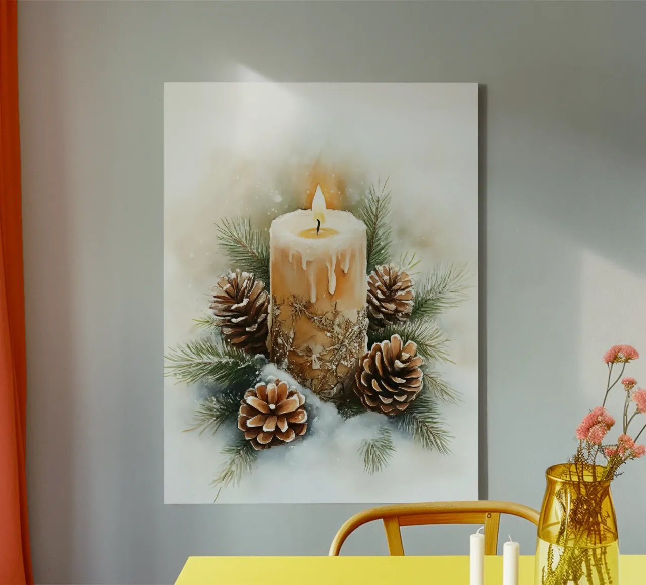 Kerstkaars Natuur Kaars Kerstkunst canvas met Baklijst van Studio Vibe
