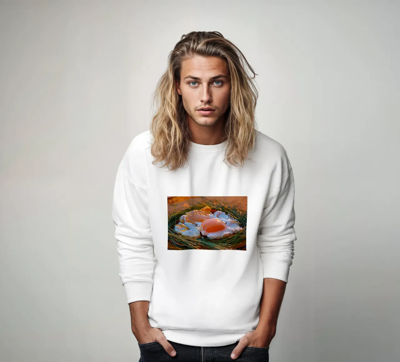 Sunny Side Up Eggs in a Nest - Kunstdruck Stillleben Sweatshirt von jay