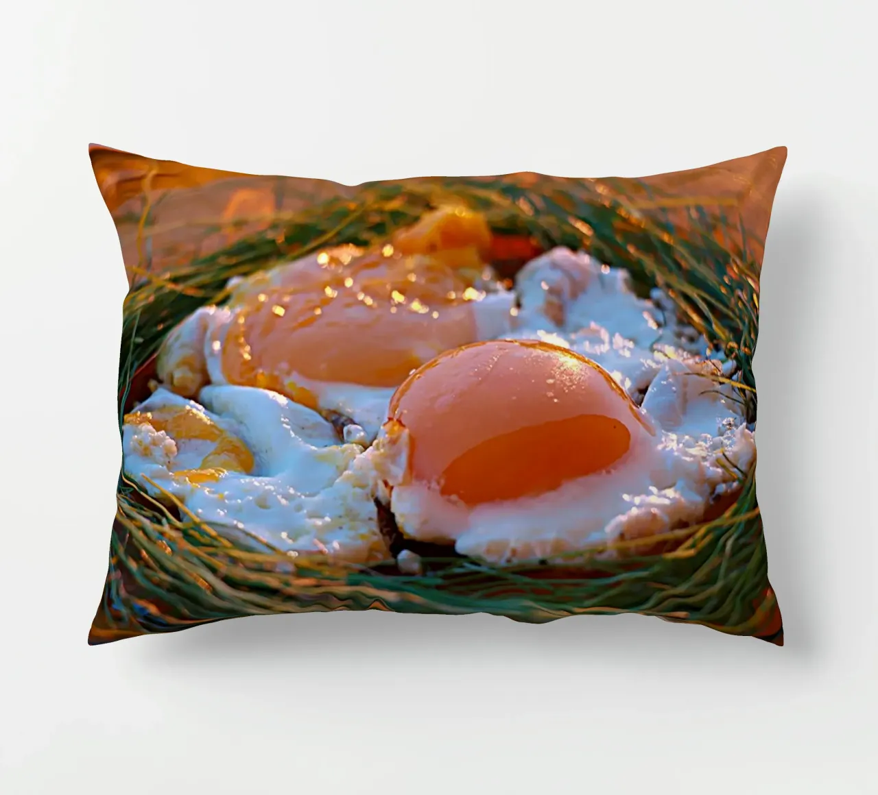 Sunny Side Up Eggs in a Nest - Kunstdruck Stillleben Kissen von jay