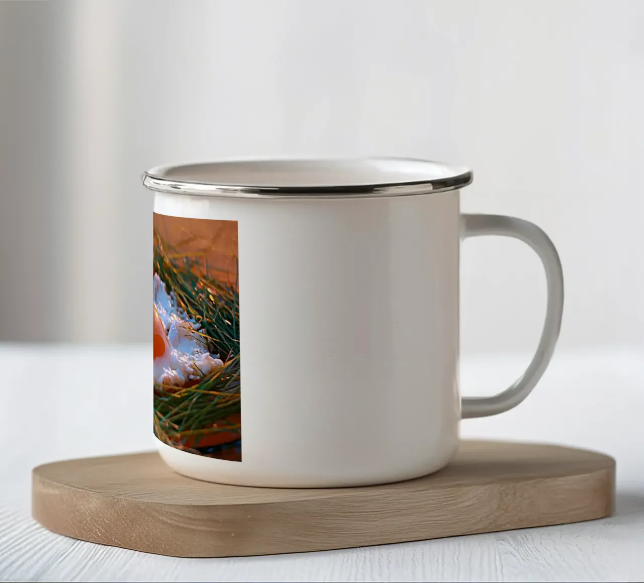 Sunny Side Up Eggs in a Nest - Kunstdruck Stillleben Emaille Tasse von jay