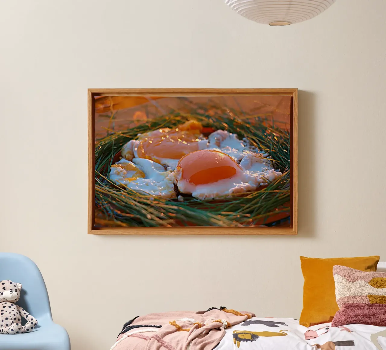 Sunny Side Up Eggs in a Nest - Bodegón Artístico lienzo con Marco flotante de jay