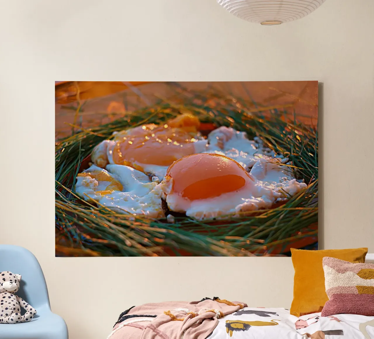 Sunny Side Up Eggs in a Nest - Bodegón Artístico lienzo con Marco flotante de jay