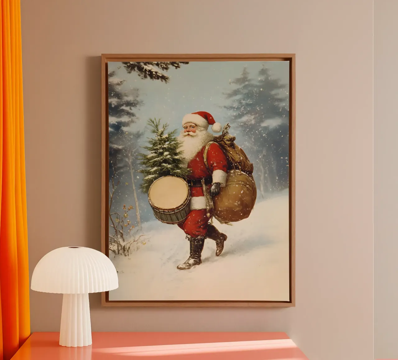 Vintage kerstman kunst canvas met Baklijst van Studio Vibe