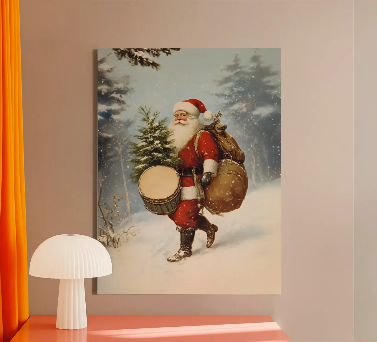 Vintage kerstman kunst canvas met Baklijst van Studio Vibe