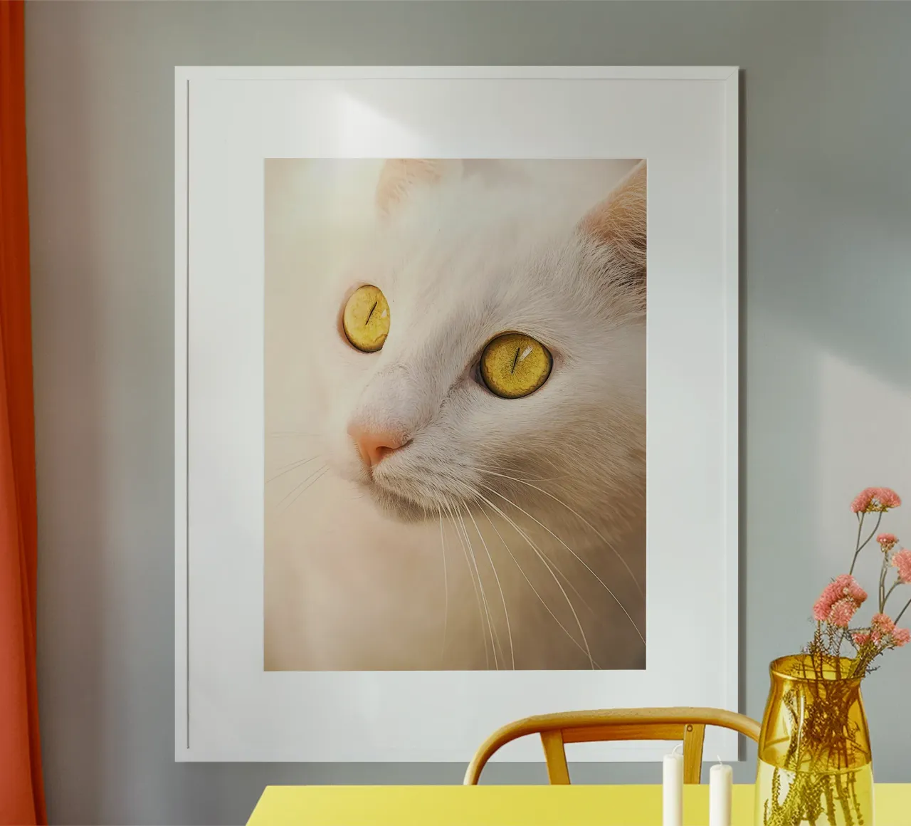 Gatto bianco in primo piano - Ritratto d'autore poster con telaio in plastica da jay