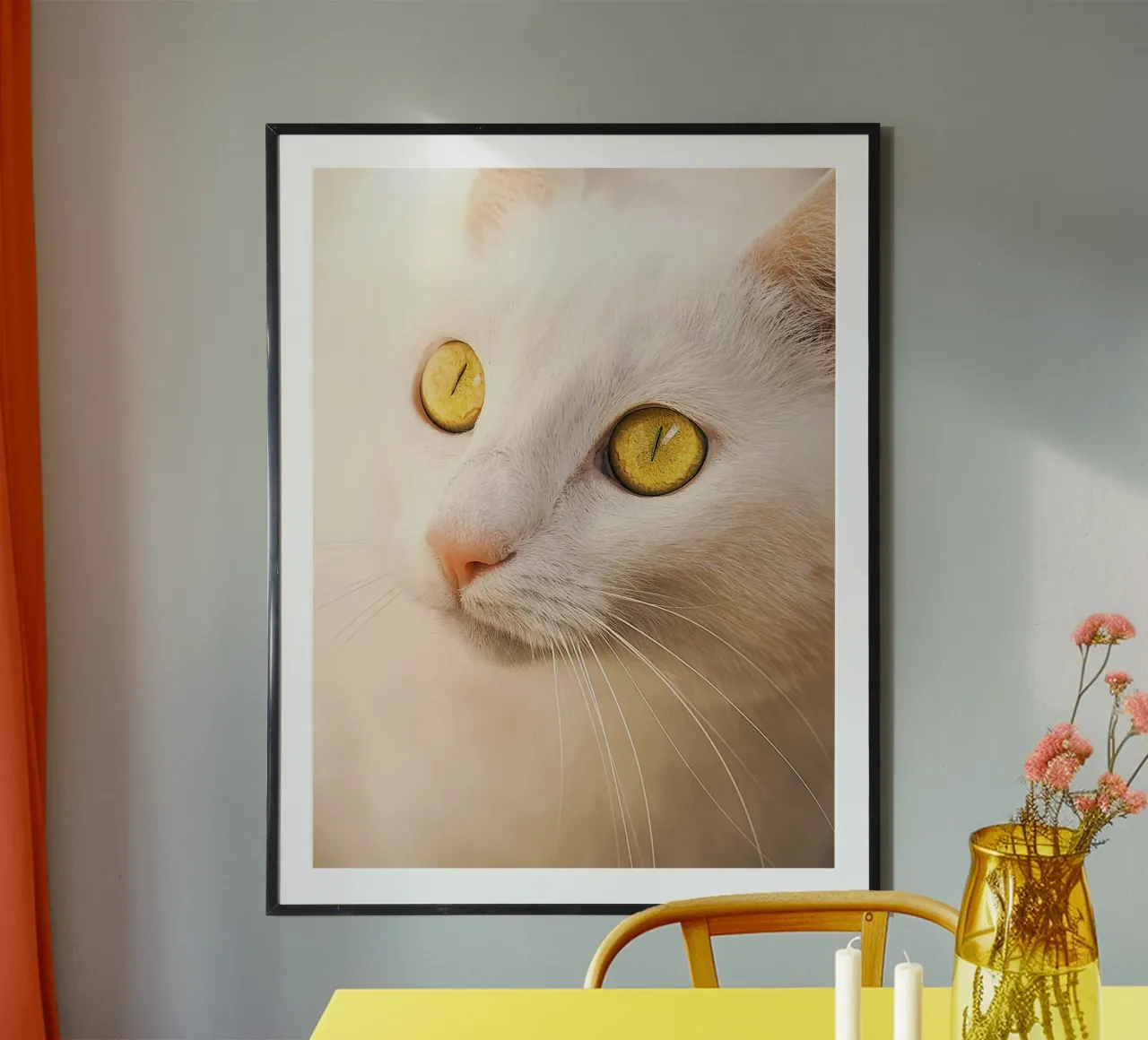 Gatto bianco in primo piano - Ritratto d'autore poster con telaio in plastica da jay