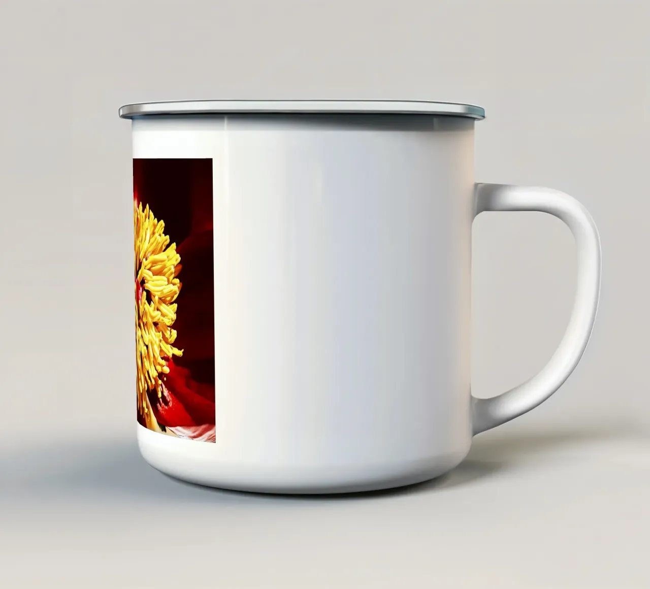 Peonia rossa in primo piano - Stampa d'arte floreale simile a un grembo materno tazza in smalto da jay