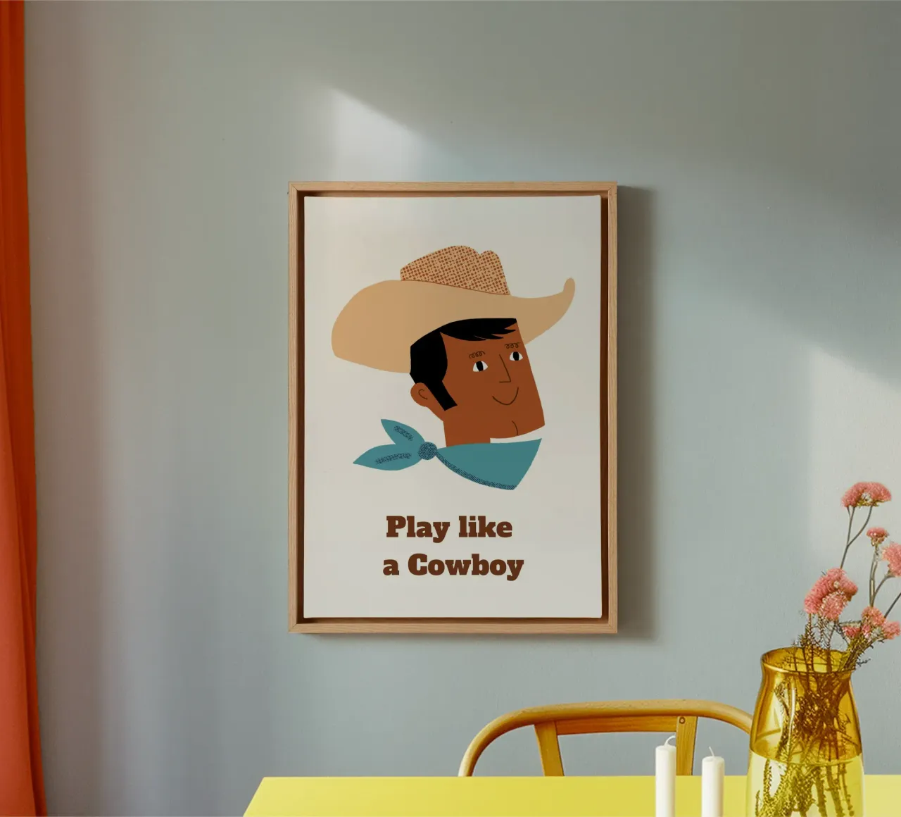 "Póster infantil del Oeste "Juega como un vaquero lienzo con Marco flotante de vintagepod