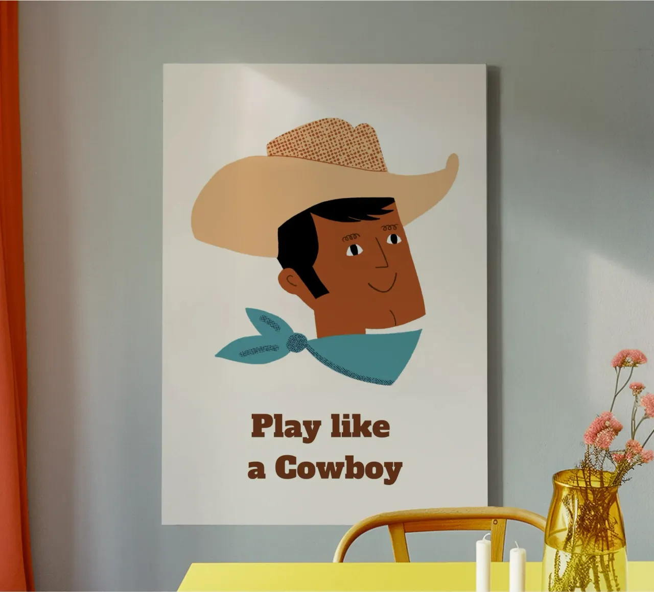 "Póster infantil del Oeste "Juega como un vaquero lienzo con Marco flotante de vintagepod