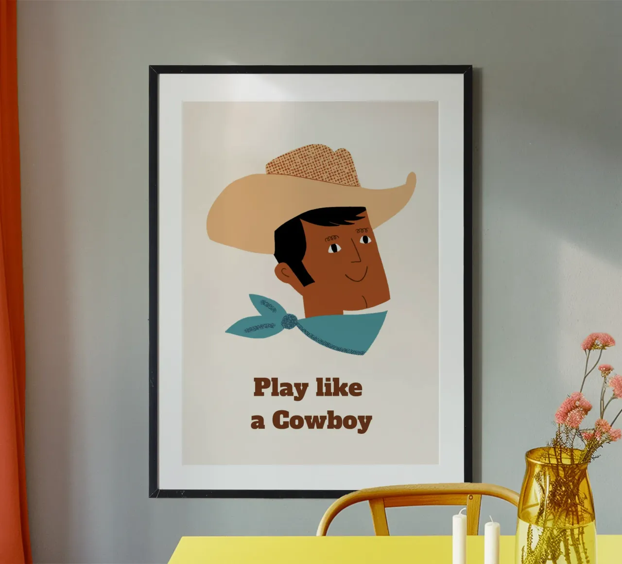 "Poster western per bambini "Gioca come un cowboy poster con telaio in plastica da vintagepod