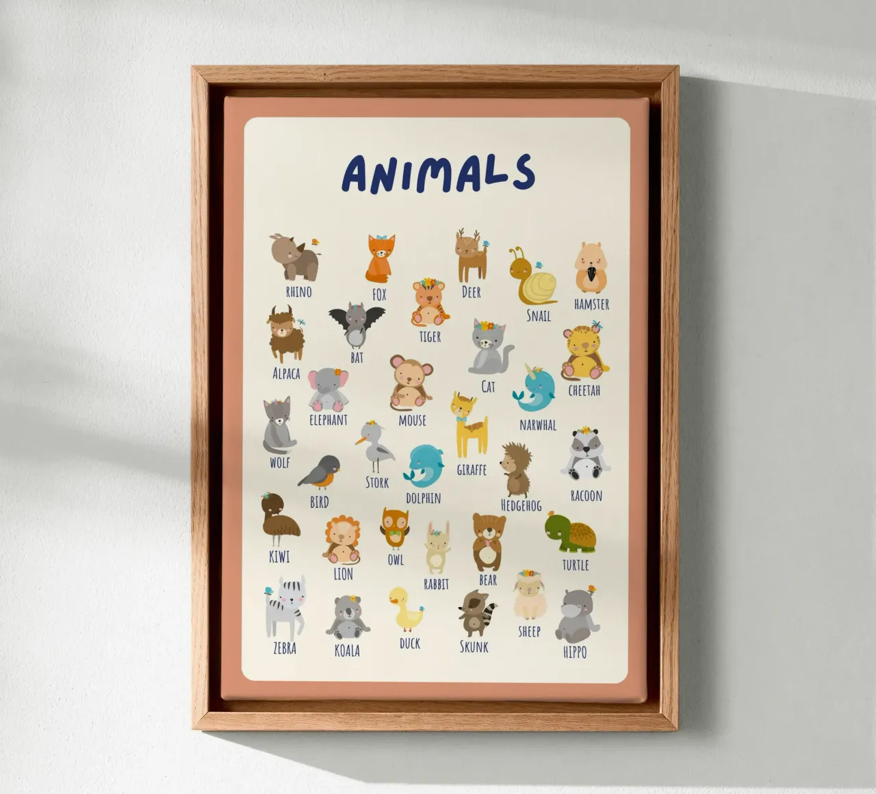 Poster con animali carini - Arte murale per zoo e cameretta tela con Cornice a cassetta da vintagepod