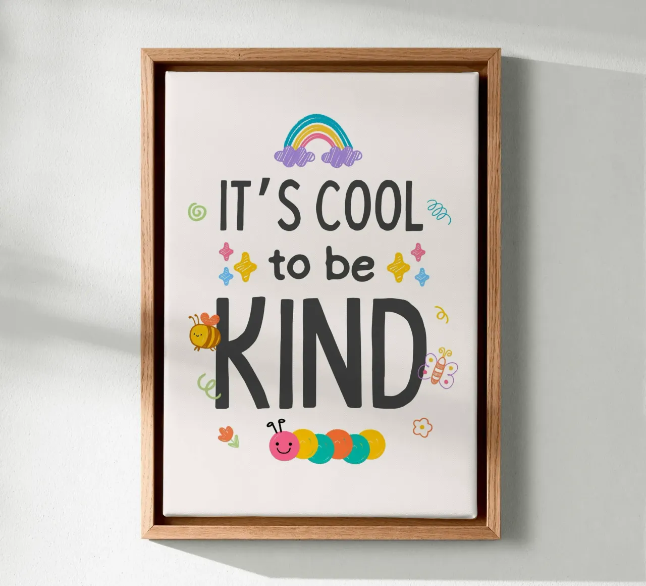 Vriendelijkheidsposter "It's Cool to be Kindness" - Kinderkunst canvas met Baklijst van vintagepod