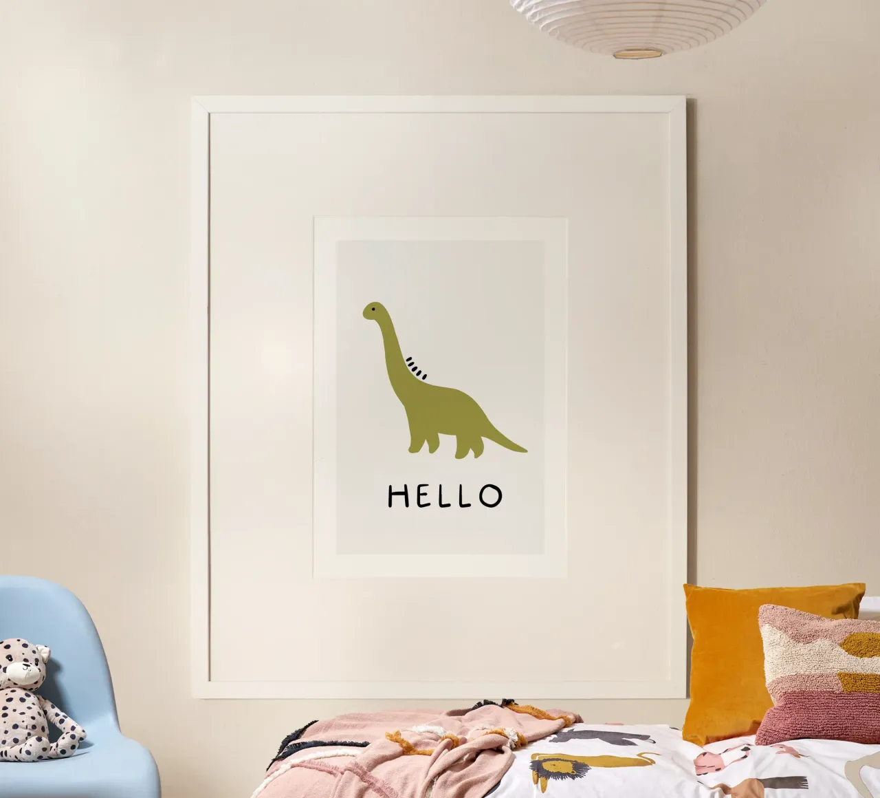 Simpatico poster di dinosauri "Hello" - Arte per la cameretta dei bambini poster con telaio in alluminio da vintagepod