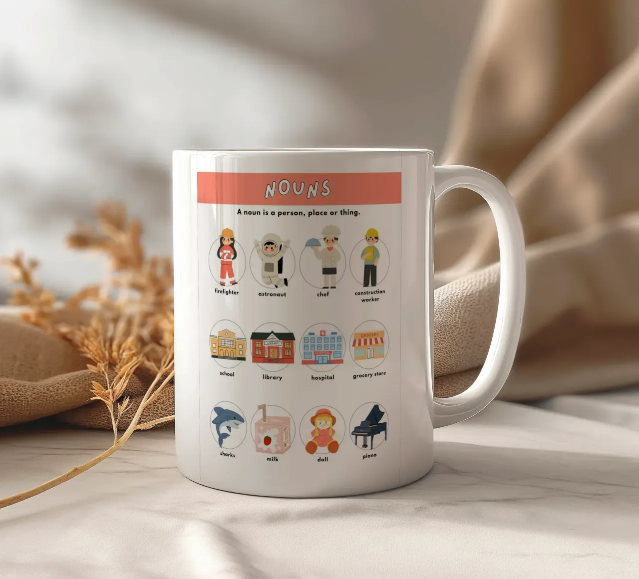 Poster didattico sui sostantivi - Arte grammaticale e lessicale tazza in ceramica da vintagepod
