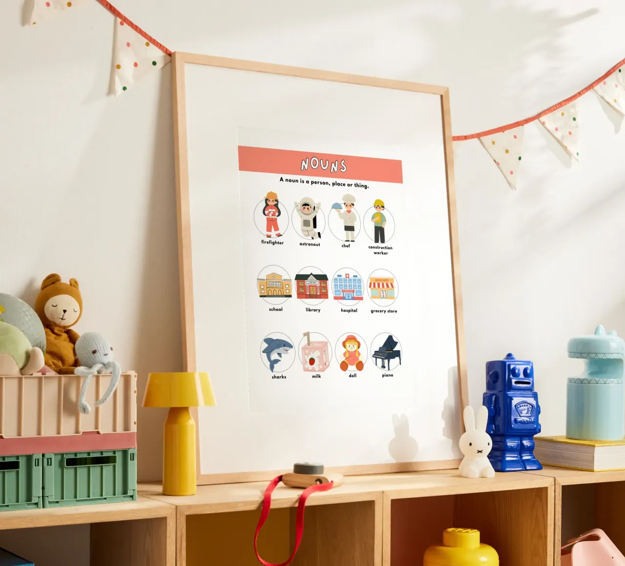Poster didattico sui sostantivi - Arte grammaticale e lessicale poster con telaio in plastica da vintagepod