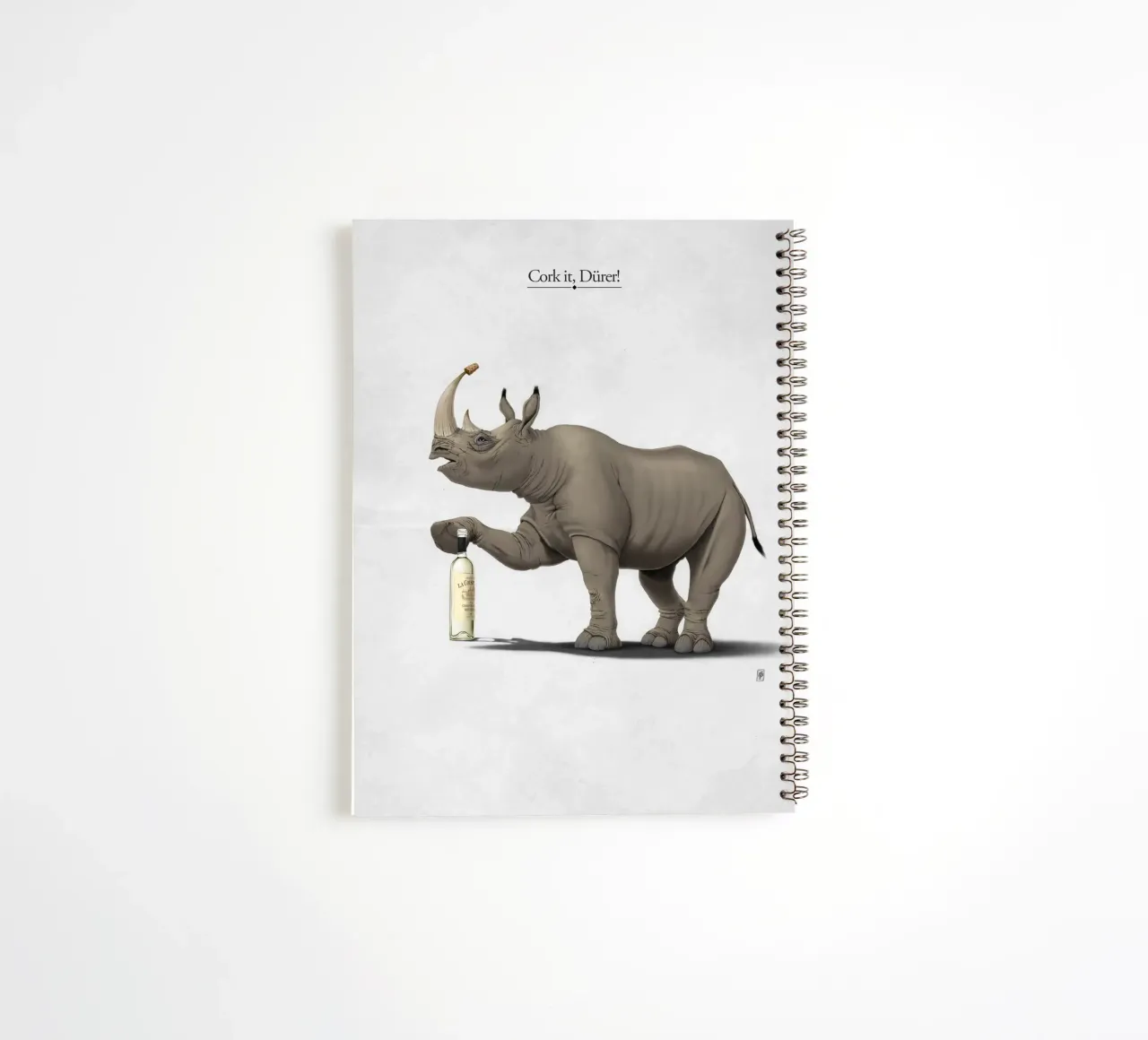 Cork it, Dürer! (Titled) spiral notebook by Rob Art | Illustration