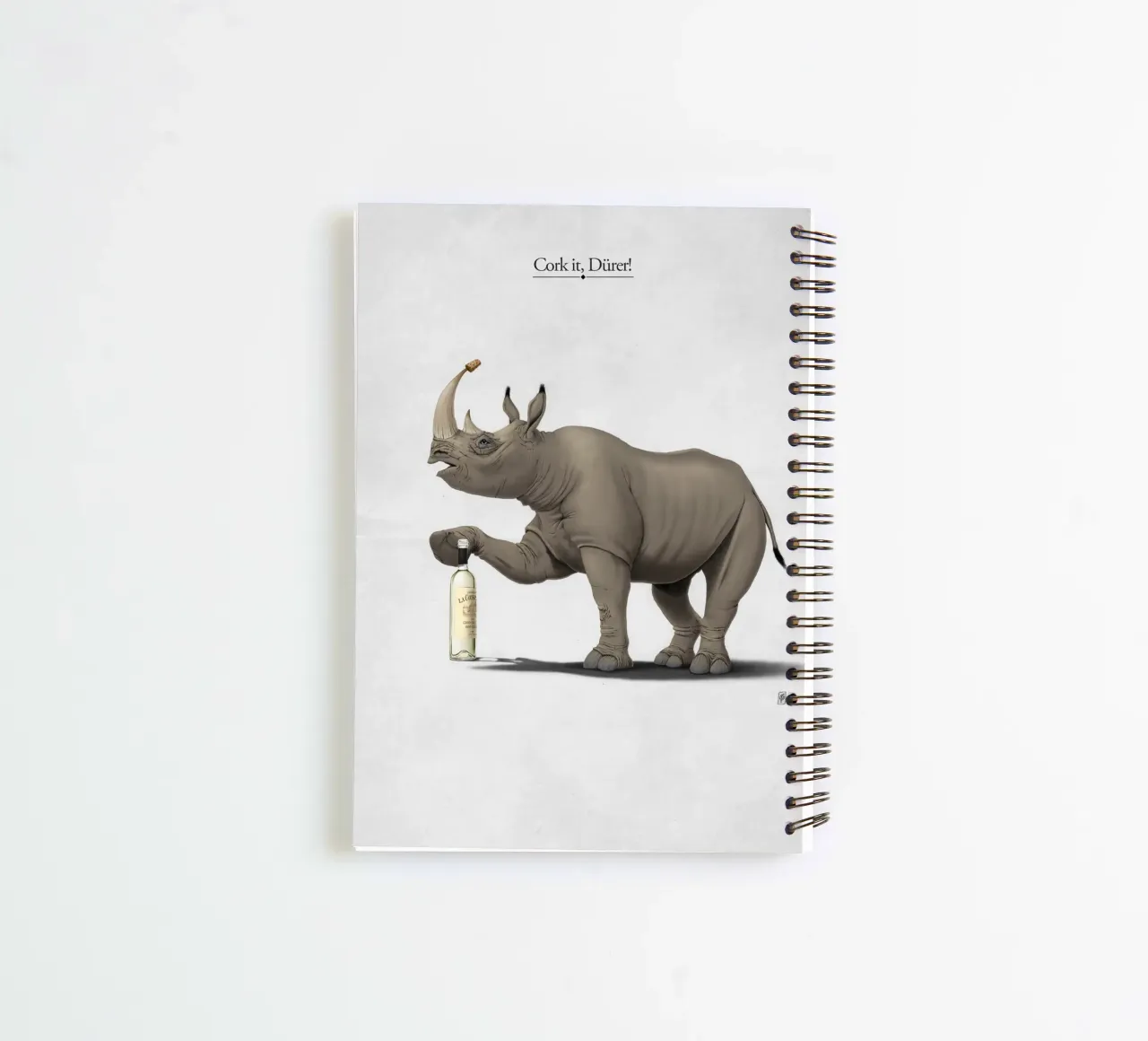 Cork it, Dürer! (Titled) spiral notebook by Rob Art | Illustration
