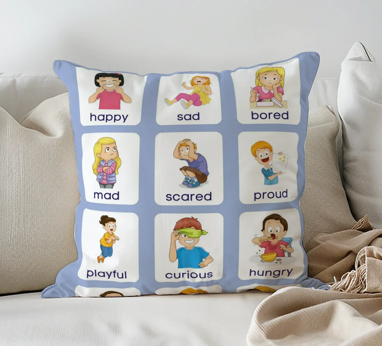 "Come ti senti?" Grafico delle emozioni per bambini cuscino da vintagepod