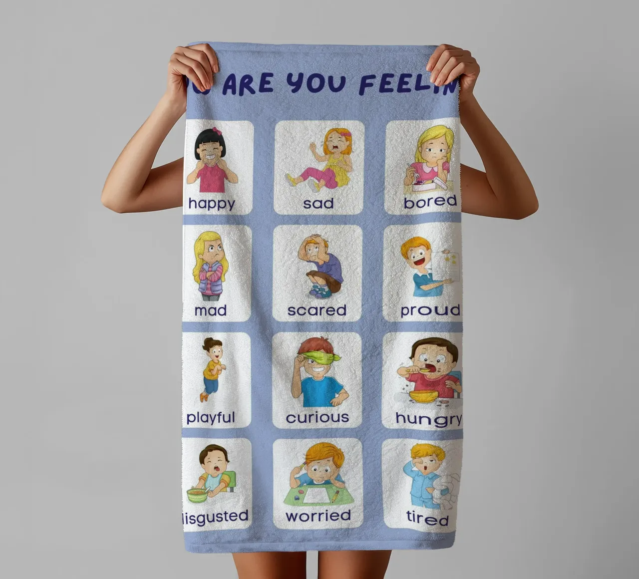 "Come ti senti?" Grafico delle emozioni per bambini asciugamano da bagno da vintagepod
