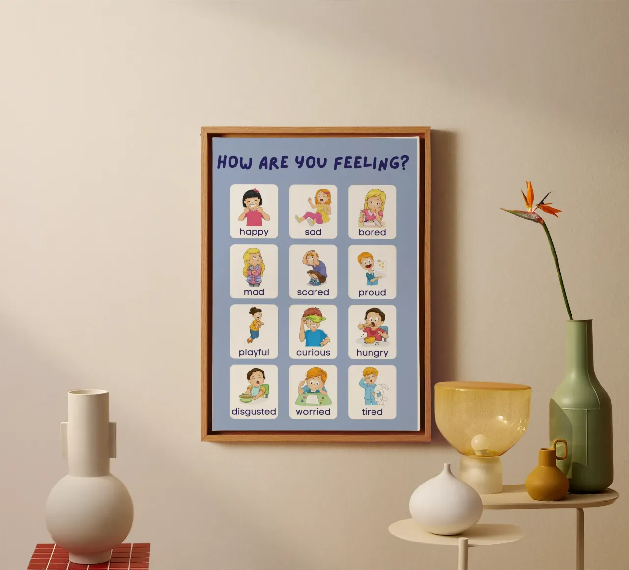 "Come ti senti?" Grafico delle emozioni per bambini tela con Cornice a cassetta da vintagepod