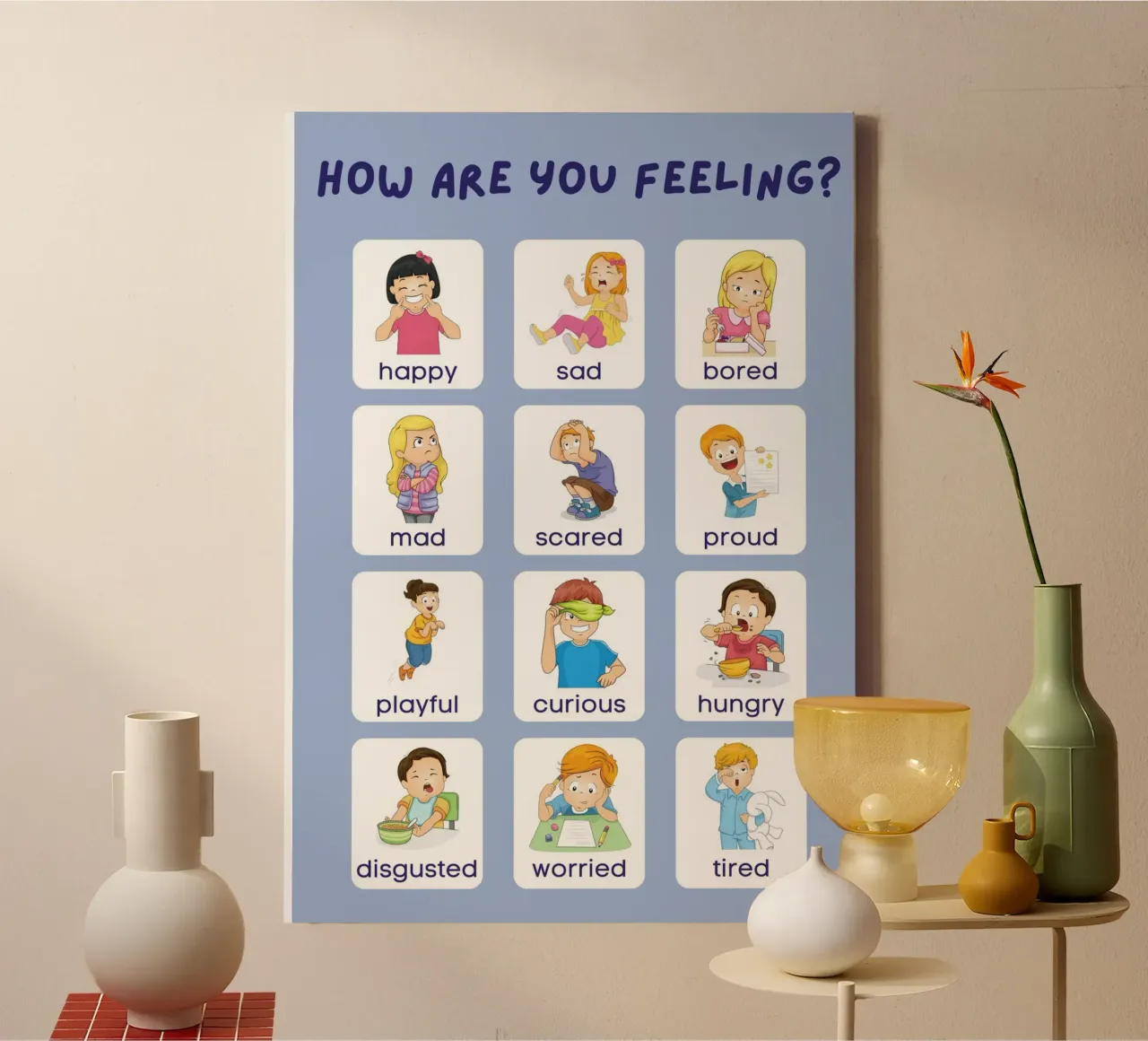 "Come ti senti?" Grafico delle emozioni per bambini tela con Cornice a cassetta da vintagepod