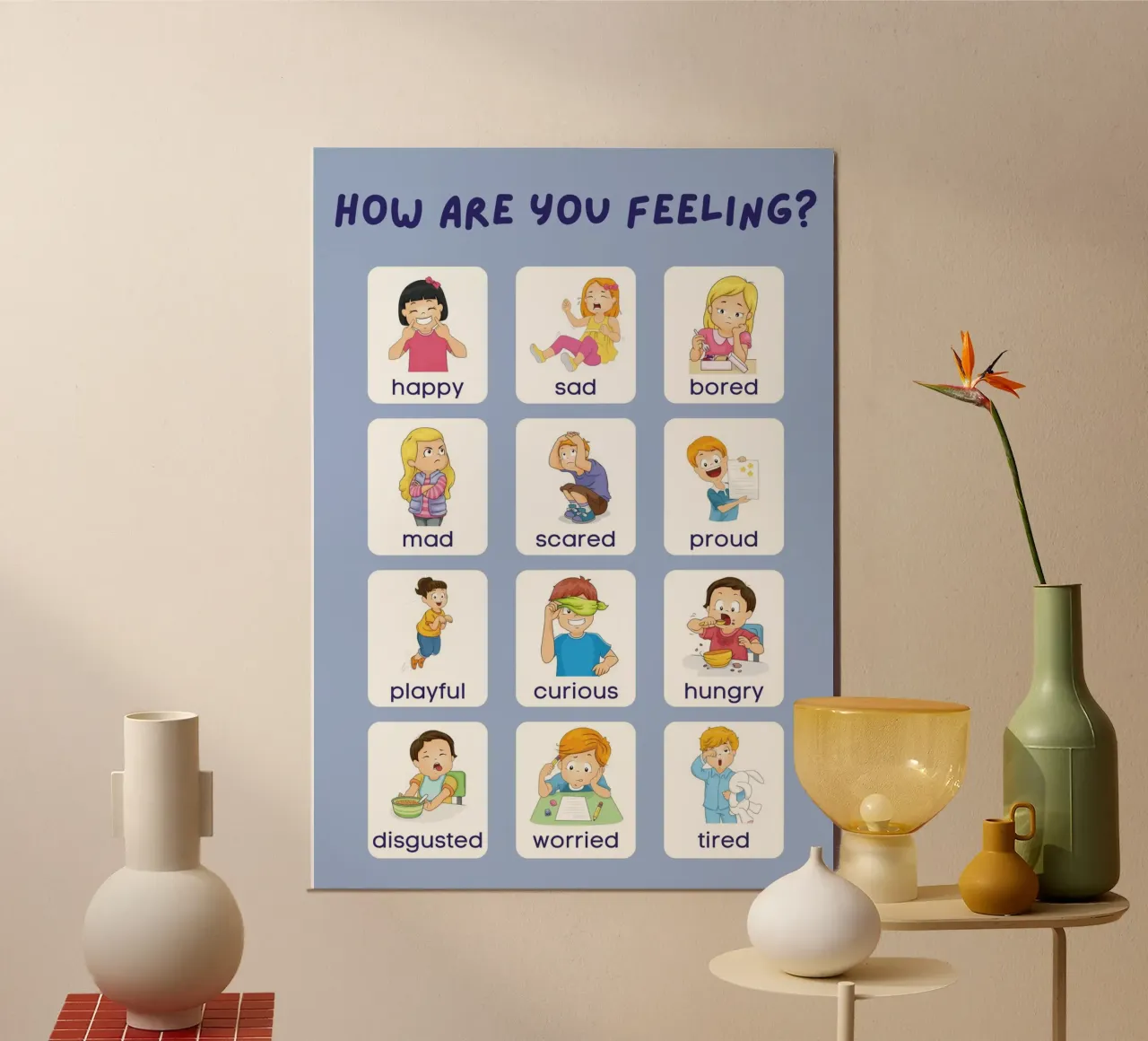 "Come ti senti?" Grafico delle emozioni per bambini poster con telaio in plastica da vintagepod