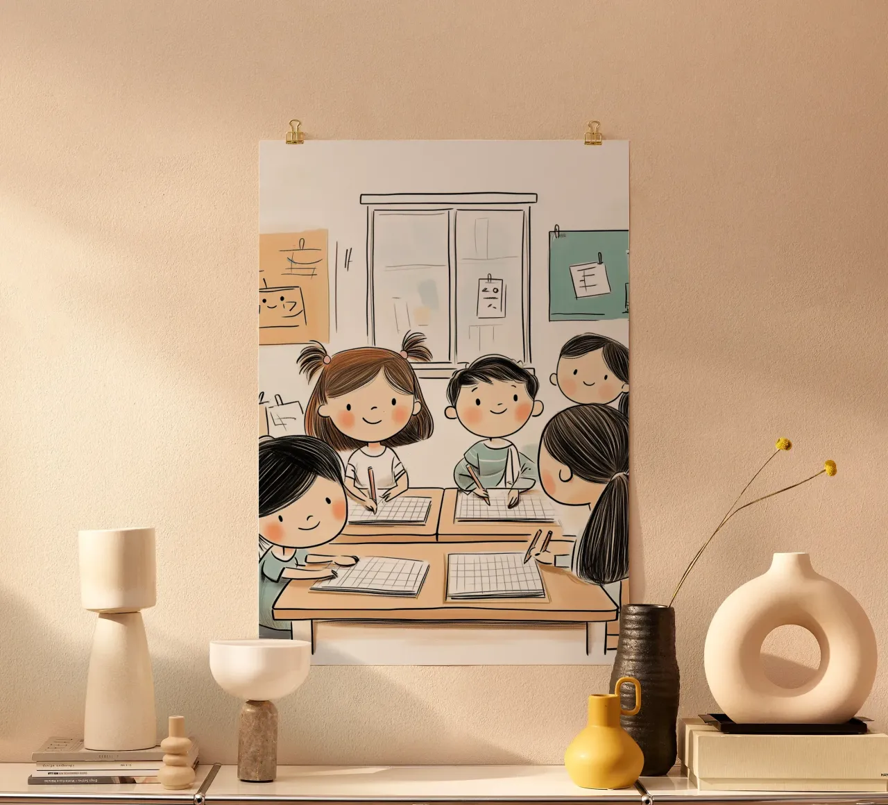Kinder lernen in einem Klassenzimmer Poster - Back to School Kunst Poster von vintagepod