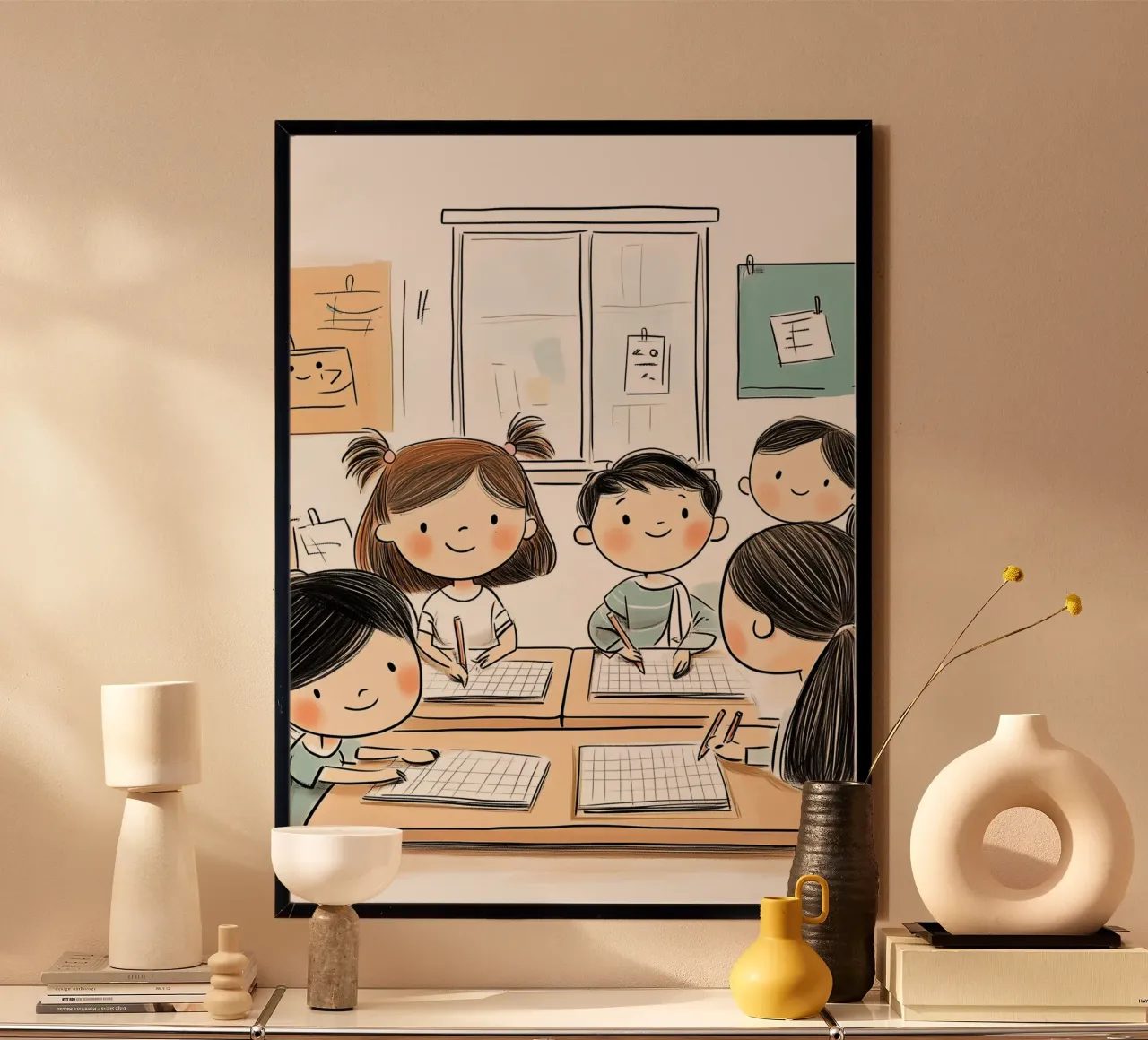 Kinder lernen in einem Klassenzimmer Poster - Back to School Kunst Poster von vintagepod