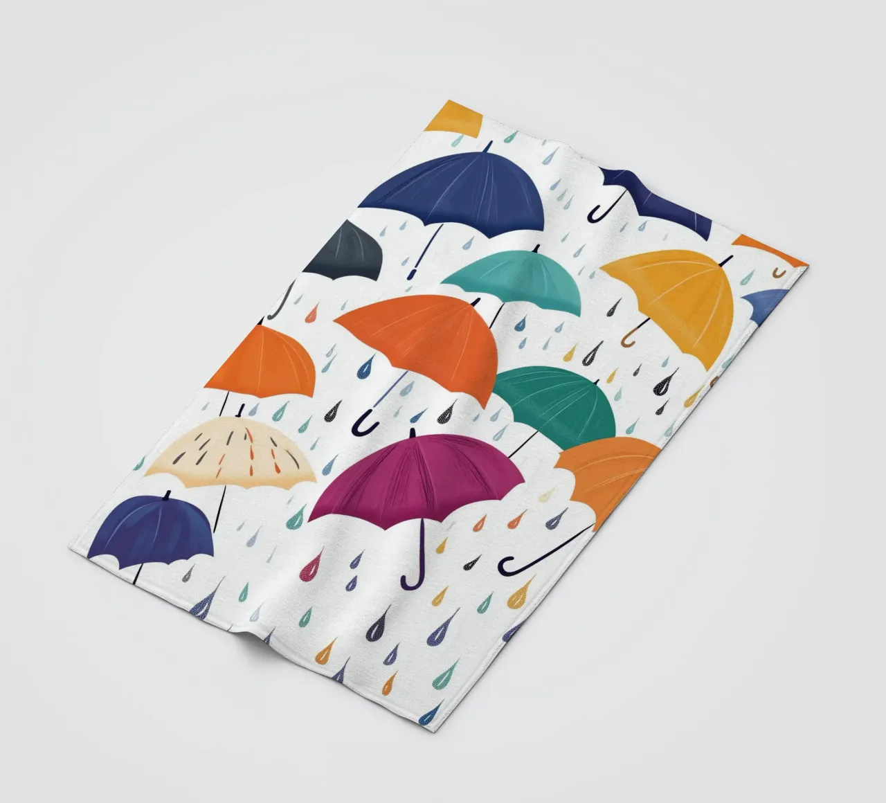 Poster artistico con ombrelli e gocce di pioggia colorate coperta in pile da vintagepod