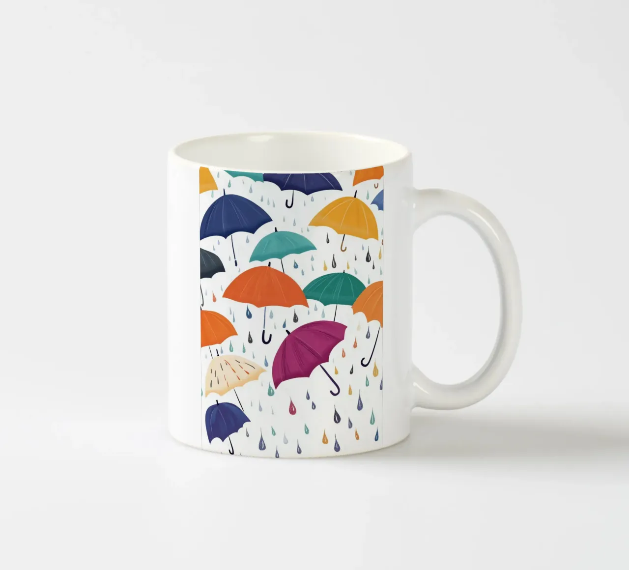 Poster artistico con ombrelli e gocce di pioggia colorate tazza in ceramica da vintagepod
