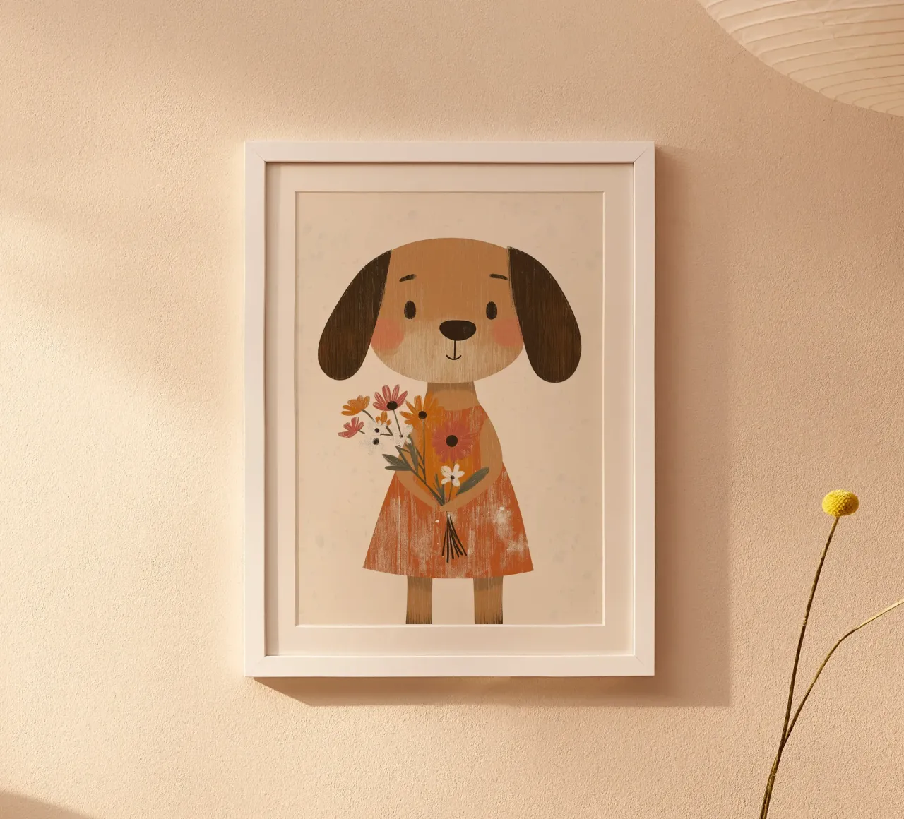 Lindo Perro con Flores Arte Póster - Boho Nursery Art poster de vintagepod