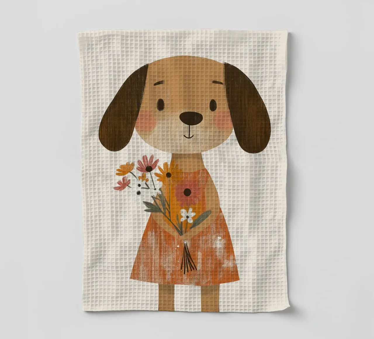 Poster d'art - Chien mignon avec fleurs - Boho Nursery Art torchon de vintagepod