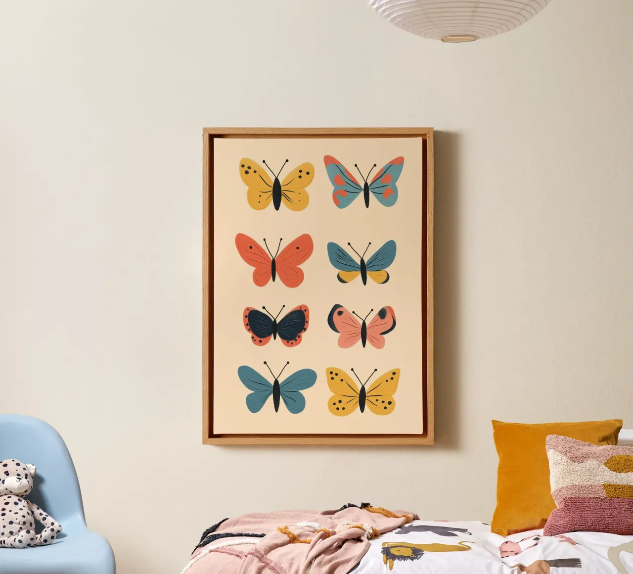 Kleurrijke abstracte vlinders - Unieke insectenkunst canvas met Baklijst van vintagepod