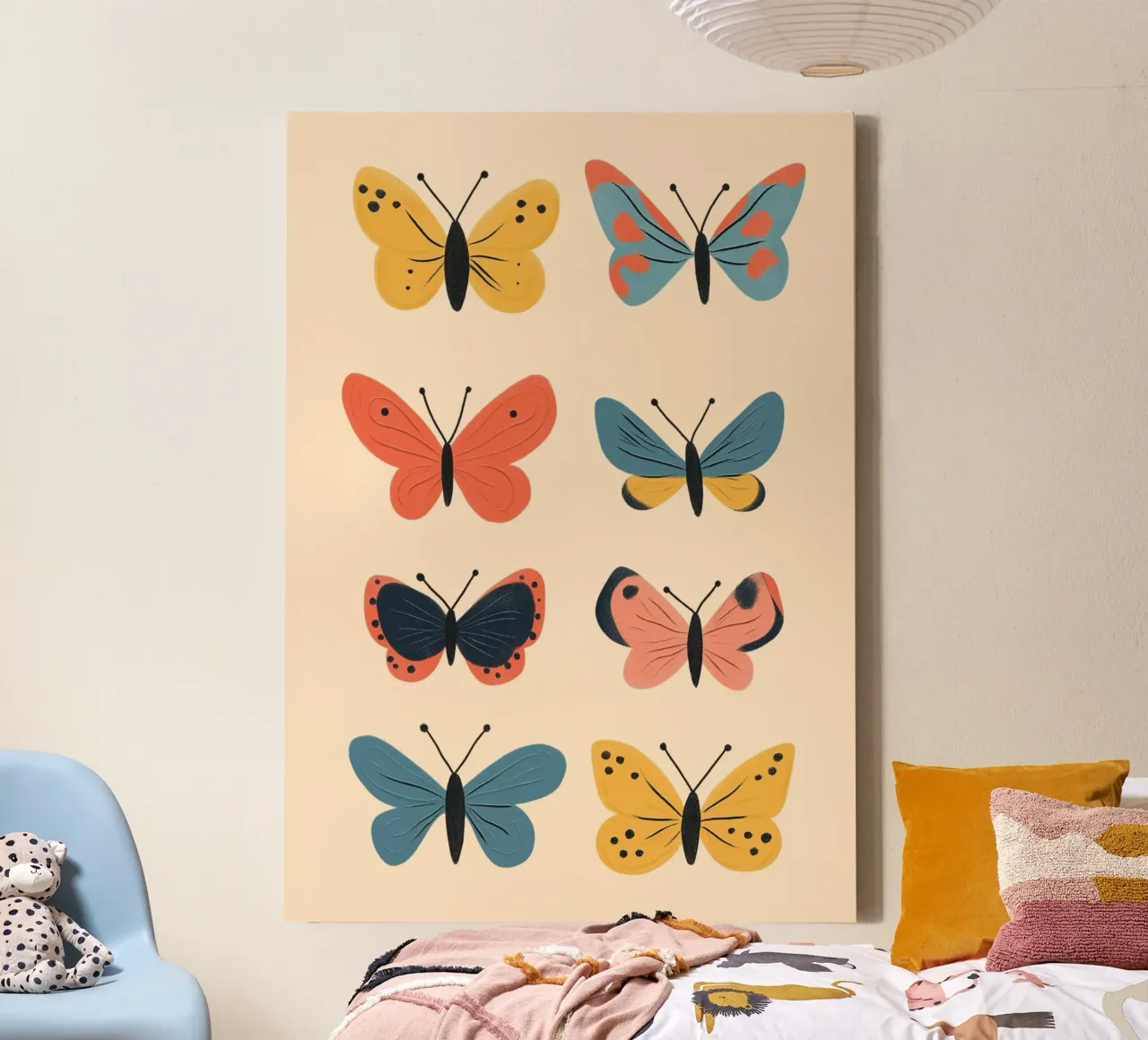 Kleurrijke abstracte vlinders - Unieke insectenkunst canvas met Baklijst van vintagepod