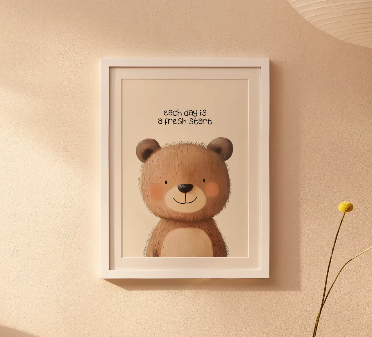 Niedlicher Teddybär "Fresh Start" Motivations-Kunstdruck Poster mit Kunststoffrahmen von vintagepod