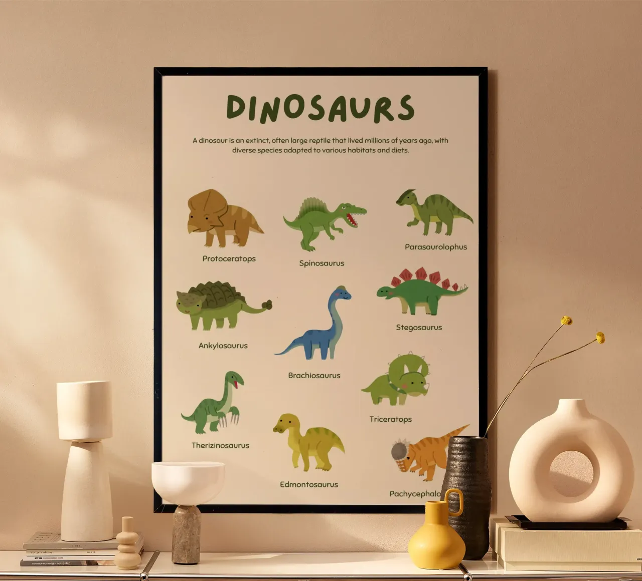 Poster educativo per la stanza dei bambini con simpatici dinosauri poster da vintagepod