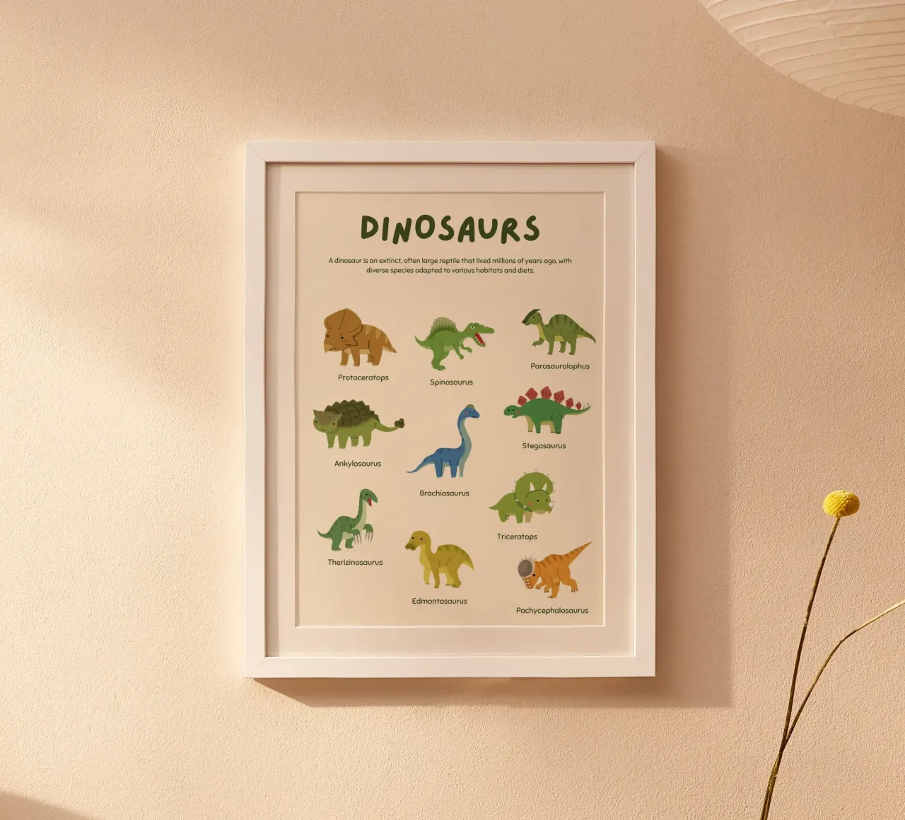 Poster educativo per la stanza dei bambini con simpatici dinosauri poster da vintagepod