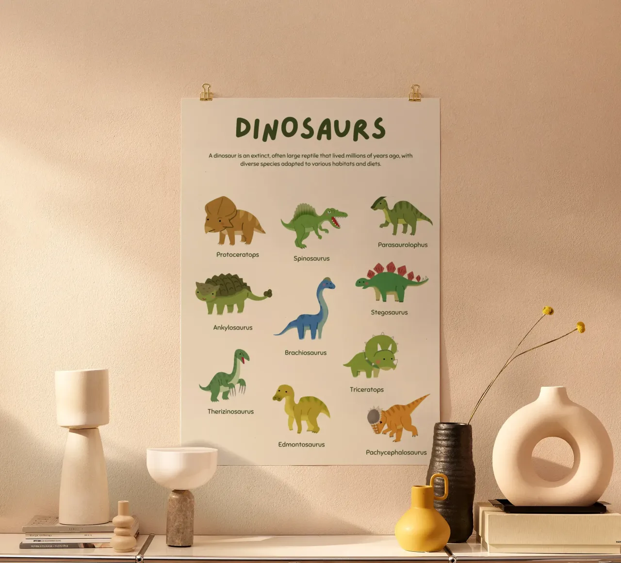 Poster educativo per la stanza dei bambini con simpatici dinosauri poster da vintagepod