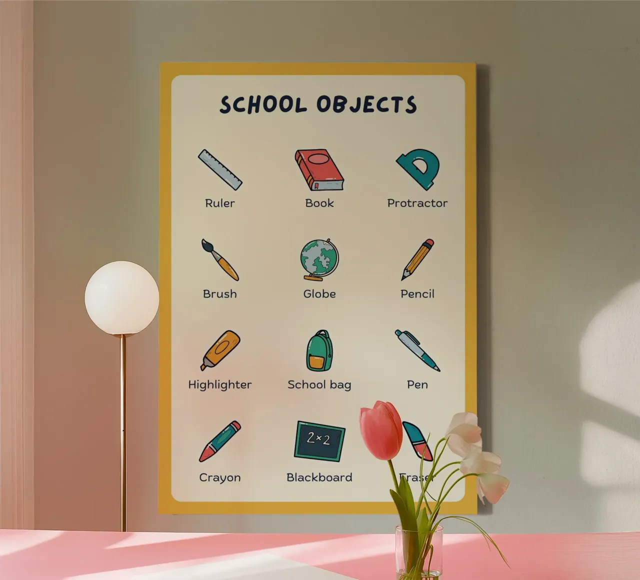 Oggetti scolastici Poster educativo per la stanza dei bambini tela con Cornice a cassetta da vintagepod