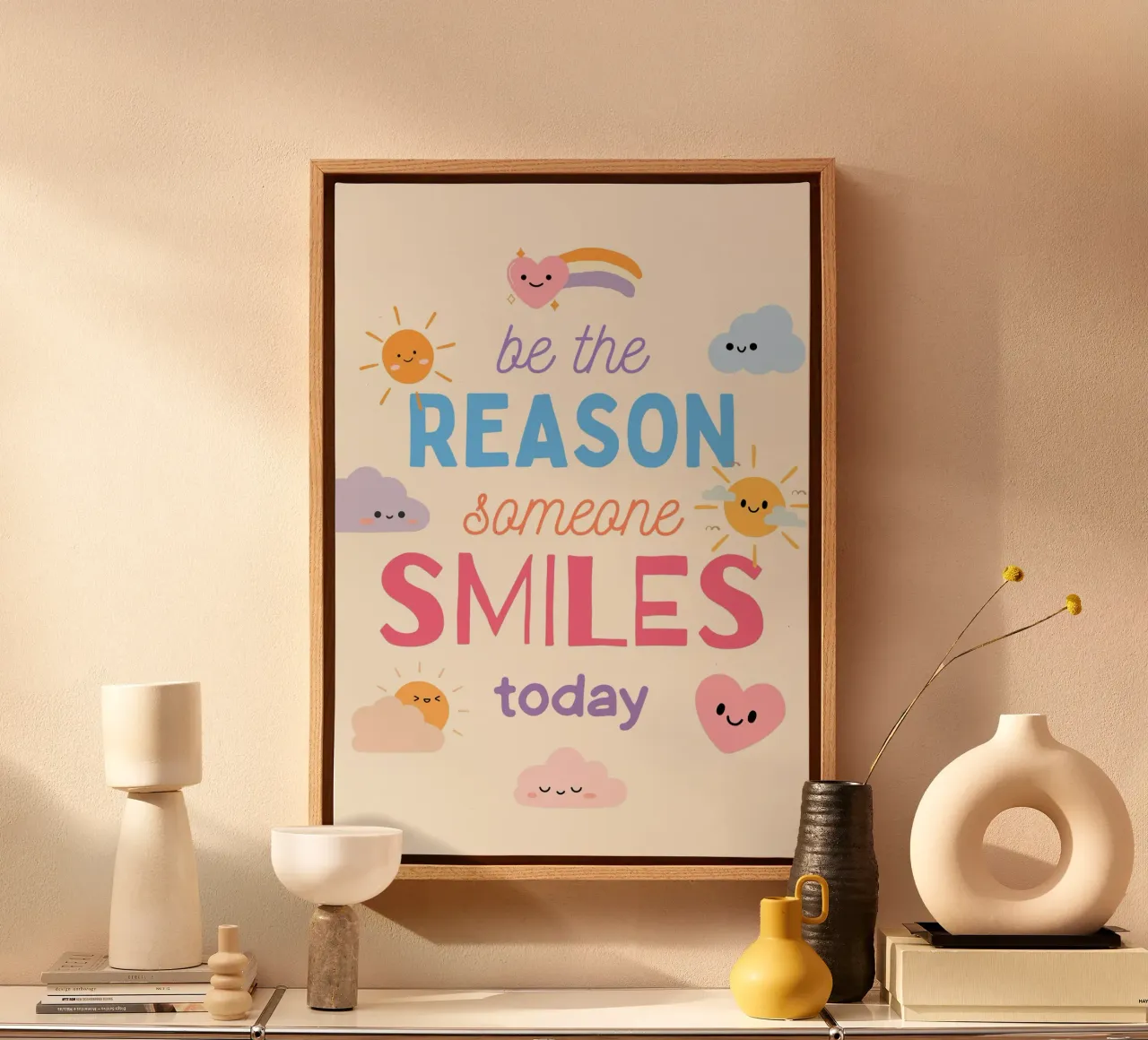 "Be the Reason Someone Smiles Today" Art Print canvas with Floater frame by vintagepod