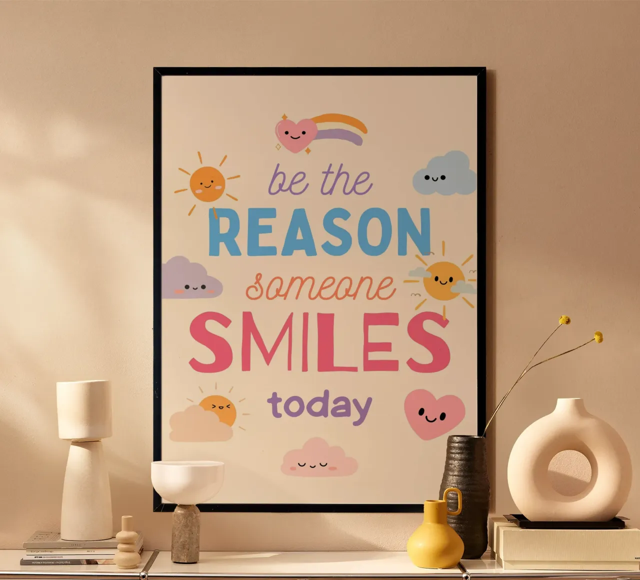 "Wees de reden dat iemand vandaag glimlacht" Art Print poster van vintagepod